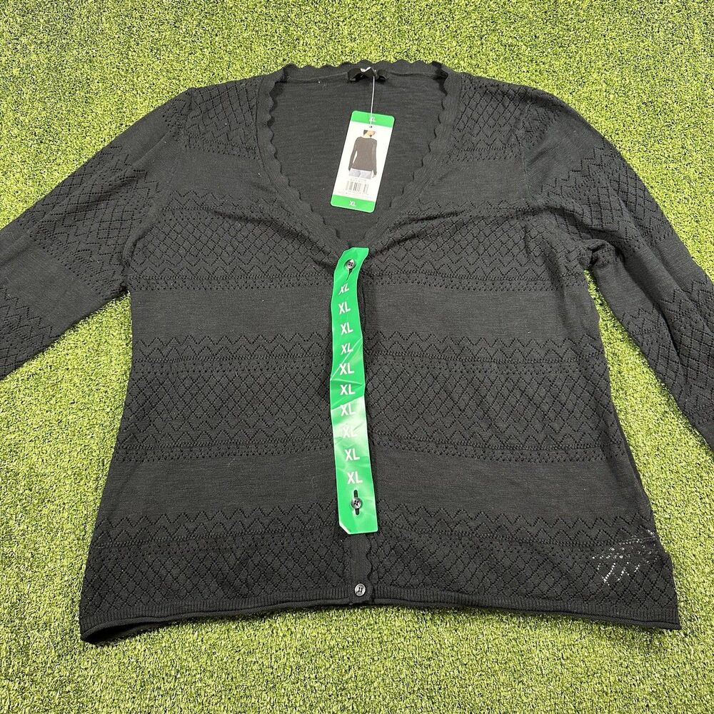 Frye Women's Pointelle Cardigan, Black Beauty, Size XL
